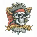 pirate skull raiders logo morphed tattoo design idea