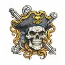 pirate skull raiders logo morphed tattoo design idea