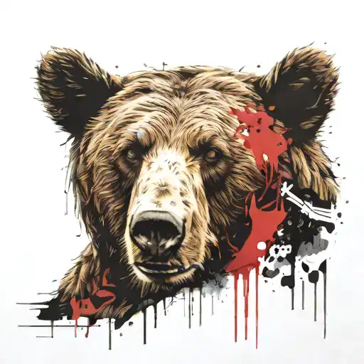 A brown bear with a calm gaze. The meaning of being happy alone tattoo design idea