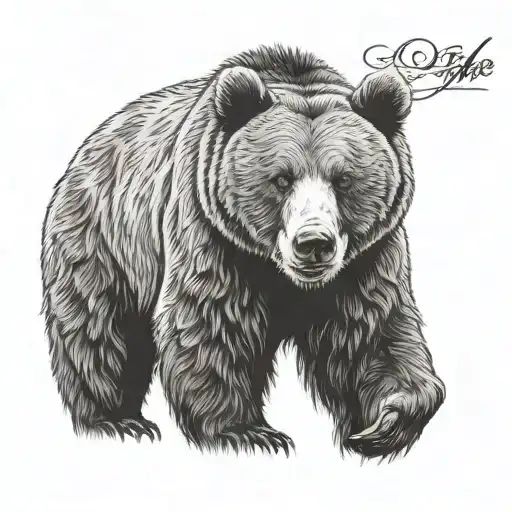A brown bear with a calm gaze. The meaning of being happy alone tattoo design idea