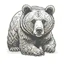 A brown bear with a calm gaze. The meaning of being happy alone tattoo design idea