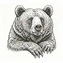 A brown bear with a calm gaze. The meaning of being happy alone tattoo design idea