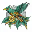 rays and a quetzal tattoo design idea