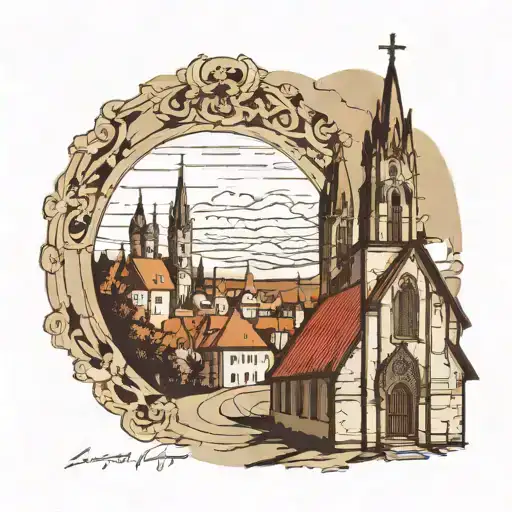Šiauliai St. the cathedral of Peter and Paul the Apostle and the mountain of crosses in the background, I want the tattoo to reflect Siauliai tattoo design idea