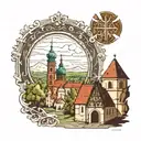 Šiauliai St. the cathedral of Peter and Paul the Apostle and the mountain of crosses in the background, I want the tattoo to reflect Siauliai tattoo design idea