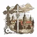 Šiauliai St. the cathedral of Peter and Paul the Apostle and the mountain of crosses in the background, I want the tattoo to reflect Siauliai tattoo design idea