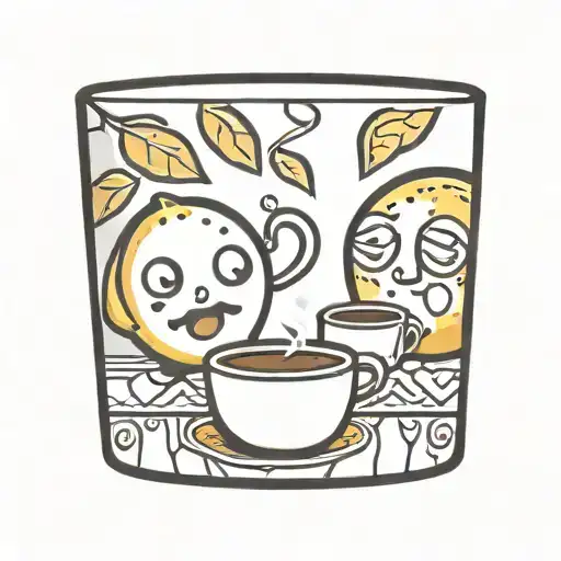 two lemons with confused and awkward face sipping coffee tattoo design idea