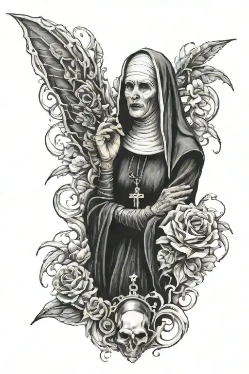 dark nun smoking tattoo design idea