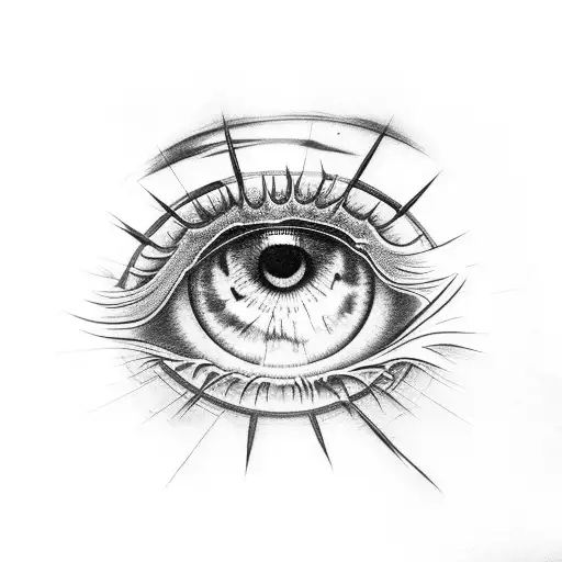 A hauntingly beautiful eye with a knife slashing through it tattoo design idea