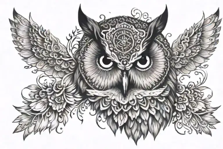 Owlhead mandala throat tattoo wide tattoo design idea
