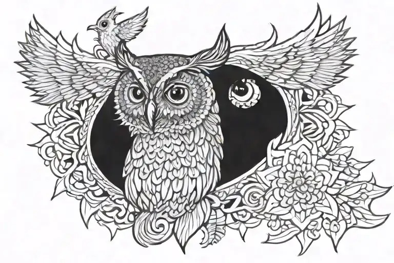Owlhead mandala throat tattoo wide tattoo design idea
