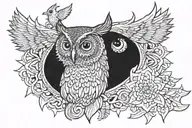 Owlhead mandala throat tattoo wide tattoo design idea