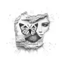 vertical narrow tattoo: butterfly emerging from a scar representing the triumph of inner strength over past traumas tattoo design idea