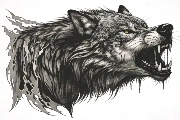 Angry Wolf head surrounded tattoo design idea