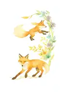 a fox jumping and a raven and flowers tattoo design idea
