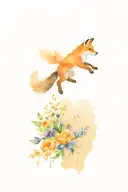 a fox jumping and a raven and flowers tattoo design idea