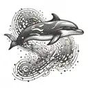 A cybernetic dolphin leaping out of a pixelated ocean tattoo design idea