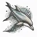A cybernetic dolphin leaping out of a pixelated ocean tattoo design idea