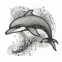 A cybernetic dolphin leaping out of a pixelated ocean tattoo design idea