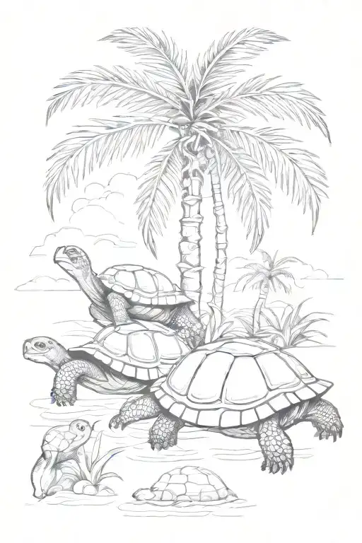 one palm tree and one turtle  tattoo design idea