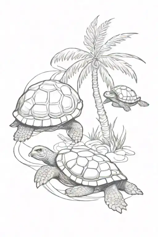 one palm tree and one turtle  tattoo design idea