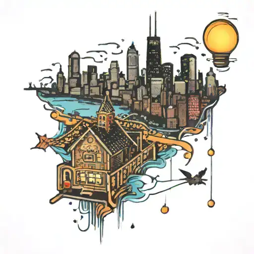 Chicago skyline with Christmas lights   tattoo design idea