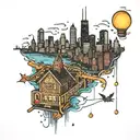 Chicago skyline with Christmas lights   tattoo design idea