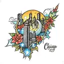 Chicago skyline with Christmas lights   tattoo design idea