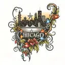 Chicago skyline with Christmas lights   tattoo design idea