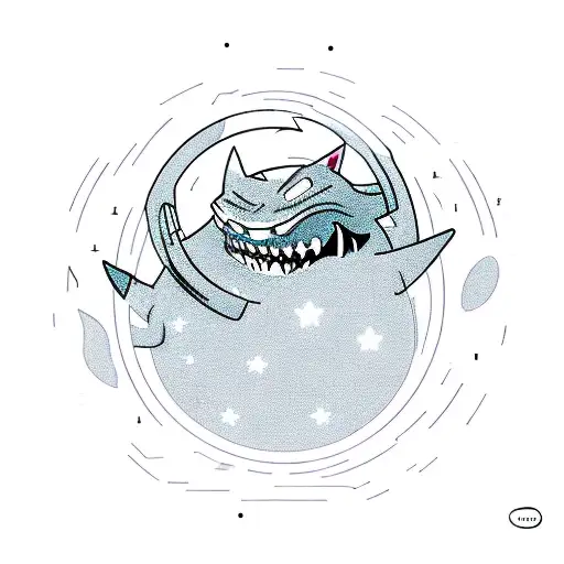 A dynamic scene of Gengar battling with Shadow Ball in a full moon night sky circle, in a new-school style tattoo design idea