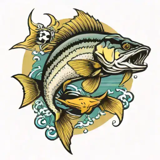 snook chasing mullet with a football a black truck and "stidd" tattoo design idea