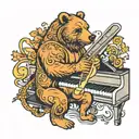 A neotraditional tattoo of a bear playing the piano while surrounded by dancers tattoo design idea