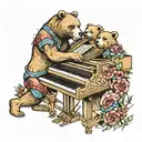 A neotraditional tattoo of a bear playing the piano while surrounded by dancers tattoo design idea