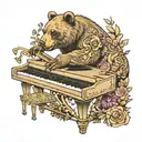 A neotraditional tattoo of a bear playing the piano while surrounded by dancers tattoo design idea