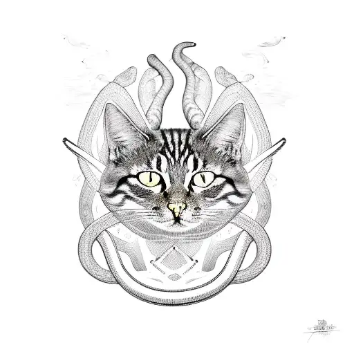 egyptian cat with different fire textures and snakes all around in the forearm tattoo design idea