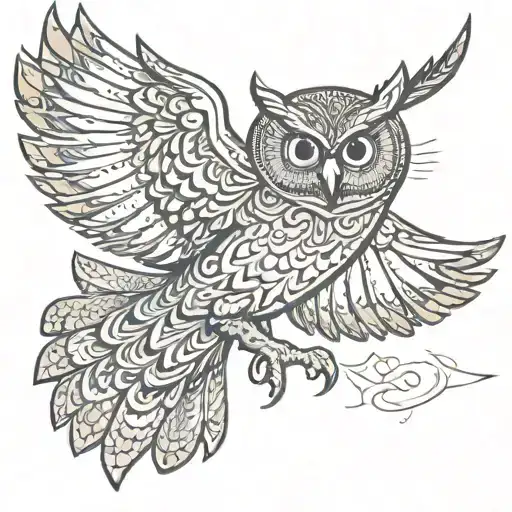 maori owl flying tattoo design idea