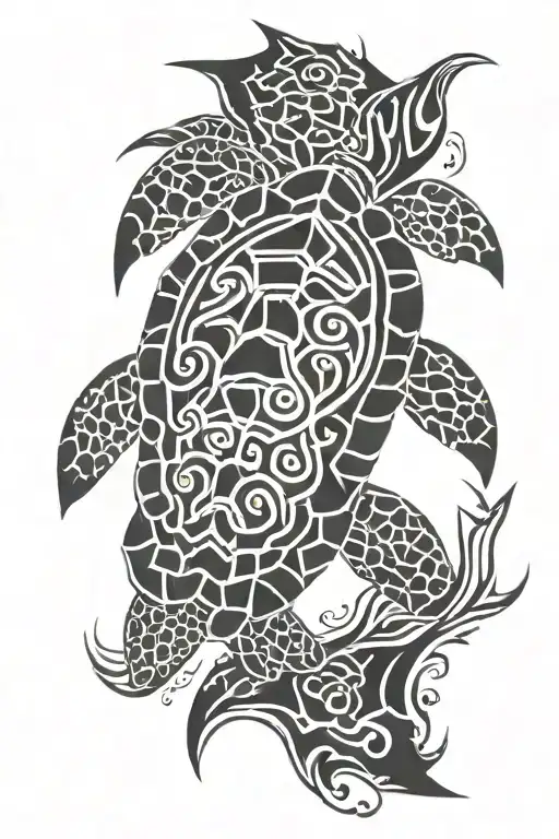 polynesian tiki sea turtle tattoo design idea