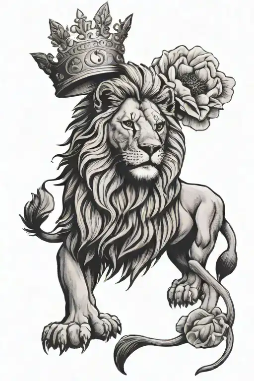 lion poppy crown strength  tattoo design idea