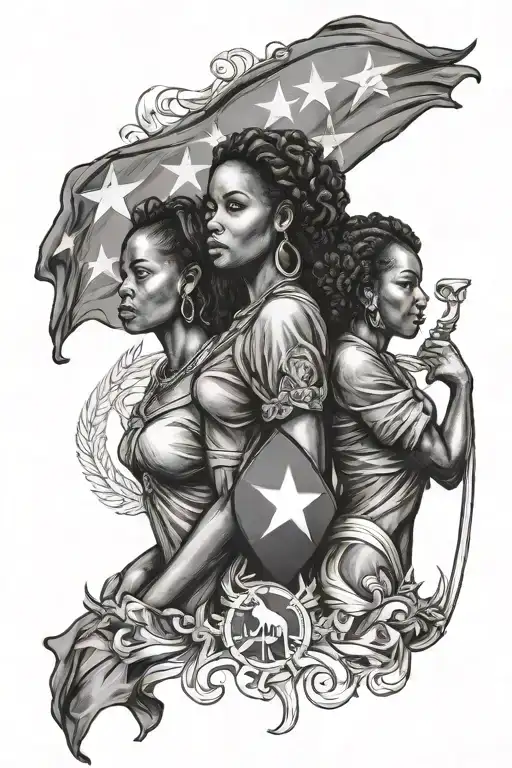 powerful women holding Haiti Flag tattoo design idea