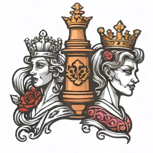 king and queen chess piece tattoo design idea