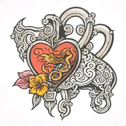 aquarius zodiac sign ans Taurus with heart shaped lock tattoo design idea