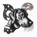 A welding torch intertwined with a labrador retriever silhouette, with the American flag waving in the background tattoo design idea