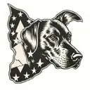 A welding torch intertwined with a labrador retriever silhouette, with the American flag waving in the background tattoo design idea
