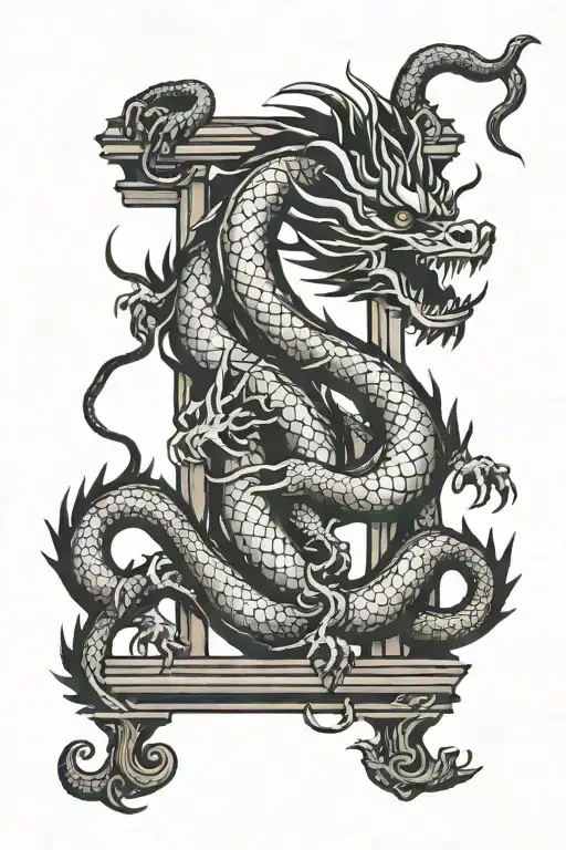 Chinese dragon on bars tattoo design idea