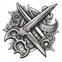 Railroad spike through barber scissors tattoo tattoo design idea