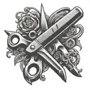 Railroad spike through barber scissors tattoo tattoo design idea