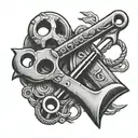 Railroad spike through barber scissors tattoo tattoo design idea