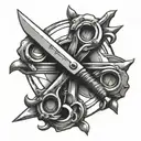 Railroad spike and scissors intertwined tattoo design idea