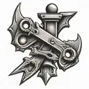 Railroad spike and scissors intertwined tattoo design idea