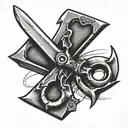 Railroad spike and scissors intertwined tattoo design idea